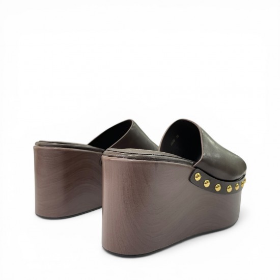 Platform Mule με Ξύλινη Σόλα & Τρουκς – Καφέ