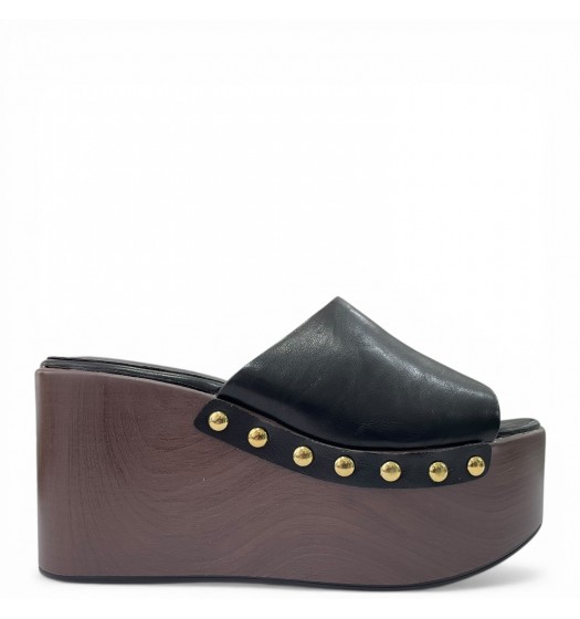 Platform Mule με Ξύλινη Σόλα & Τρουκς – Μαύρο