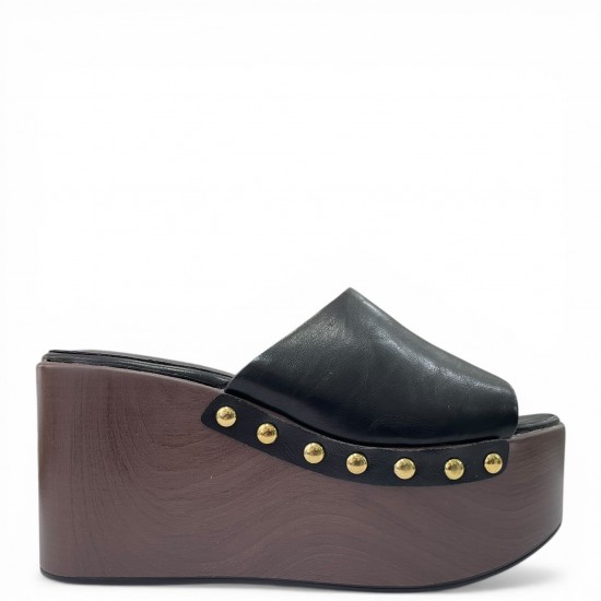 Platform Mule με Ξύλινη Σόλα & Τρουκς – Μαύρο