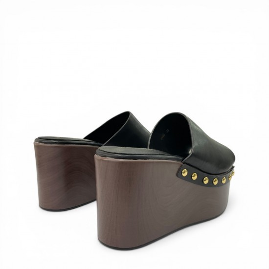 Platform Mule με Ξύλινη Σόλα & Τρουκς – Μαύρο