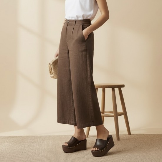 Platform Mule με Ξύλινη Σόλα & Τρουκς – Καφέ