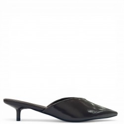 Δερμάτινα Mule με Μυτερή Μύτη και Kitten Heel - Καφέ