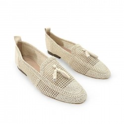Knitted Loafers with fringes in Beige