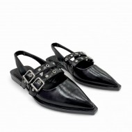 Slingback buckled flats in Black