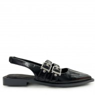 Slingback buckled flats in Black