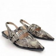 Slingback buckled flats with snakeskin effect