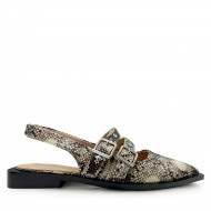 Slingback buckled flats with snakeskin effect