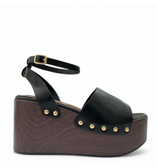 Πλατφόρμες με Τρουκς & Ξύλινη Όψη - Μαύρο