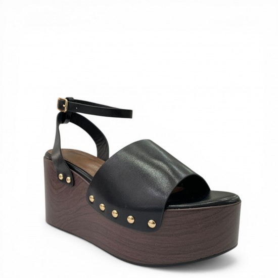 Πλατφόρμες με Τρουκς & Ξύλινη Όψη - Μαύρο