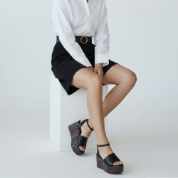 Πλατφόρμες με Τρουκς & Ξύλινη Όψη - Μαύρο