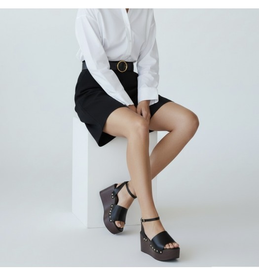 Πλατφόρμες με Τρουκς & Ξύλινη Όψη - Μαύρο