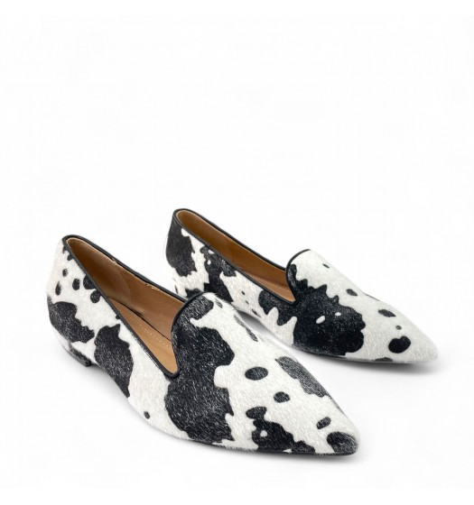 Μοκασίνια με ponyskin σε Μαύρο Cowprint