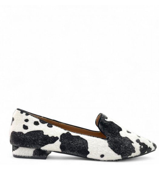 Μοκασίνια με ponyskin σε Μαύρο Cowprint
