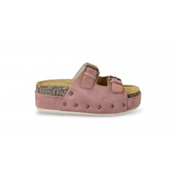 Suede studded platforms with buckles Pink