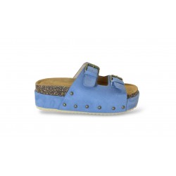 Suede studded platforms with buckles Blue