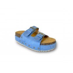 Suede studded platforms with buckles Blue