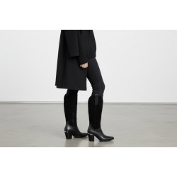 Μπότες Cowboy με Συνδυασμό Υφών & Μεταλλική Λεπτομέρεια - Μαύρο