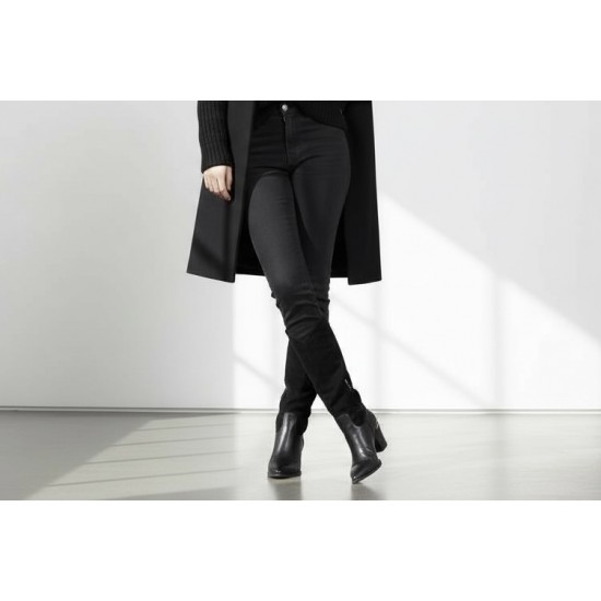 Μπότες Cowboy με Συνδυασμό Υφών & Μεταλλική Λεπτομέρεια - Μαύρο