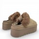 Γυναικείες Παντόφλες Πλατφόρμες με Γούνα & Λάστιχο–Μπέζ