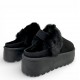 Γυναικείες Παντόφλες Πλατφόρμες με Γούνα & Λάστιχο–Μαύρο 