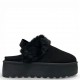 Γυναικείες Παντόφλες Πλατφόρμες με Γούνα & Λάστιχο–Μαύρο 