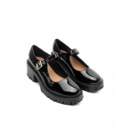 Chunky patent leather loafers with strap in Black