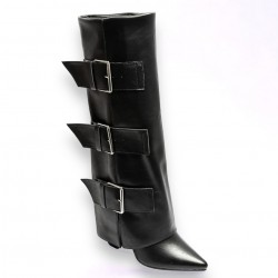 Black fold over strapped boots