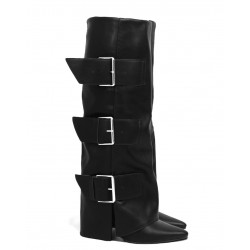 Black fold over strapped boots