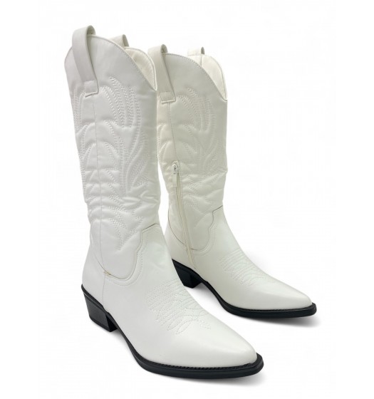 Cowboy Μπότες με ανάγλυφο σχέδιο σε Λευκό