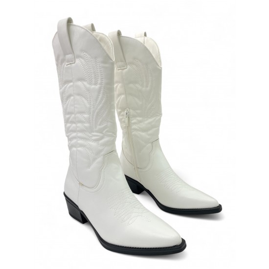 Cowboy Μπότες με ανάγλυφο σχέδιο σε Λευκό