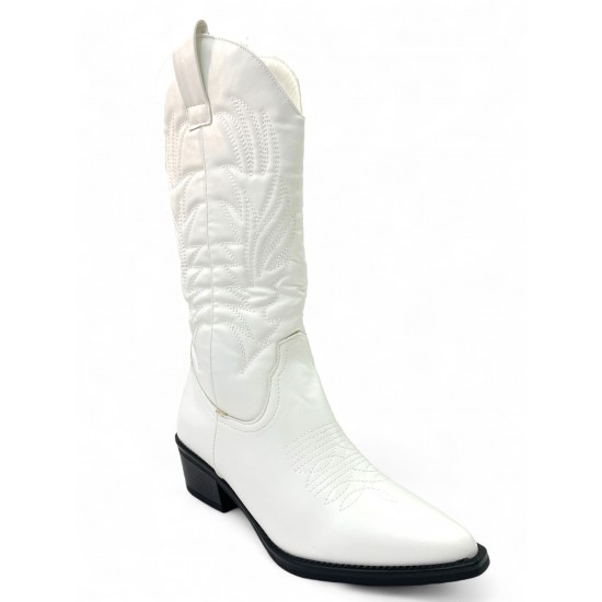 Cowboy Μπότες με ανάγλυφο σχέδιο σε Λευκό