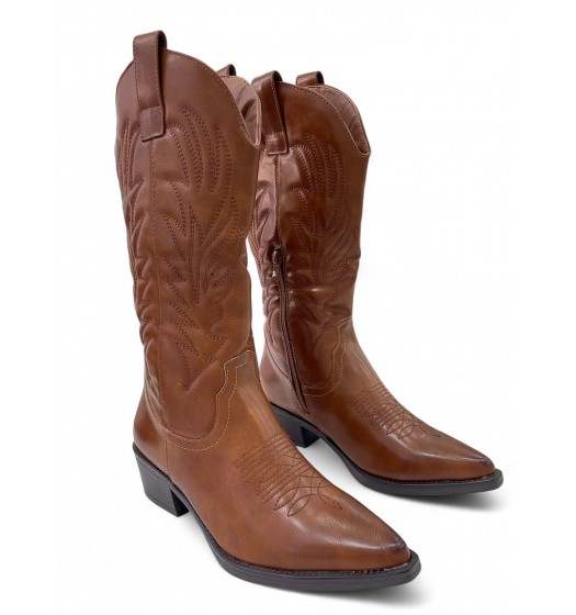 Cowboy Μπότες με ανάγλυφο σχέδιο σε Κάμελ