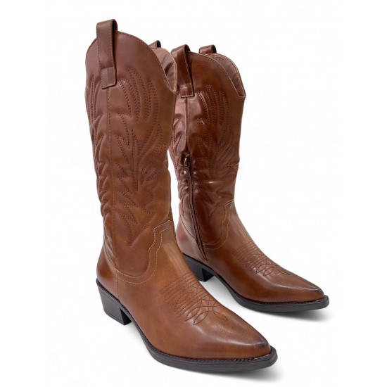 Cowboy Μπότες με ανάγλυφο σχέδιο σε Κάμελ