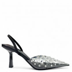 Slingback Γόβες με διαφάνεια και strass σε Μαύρο