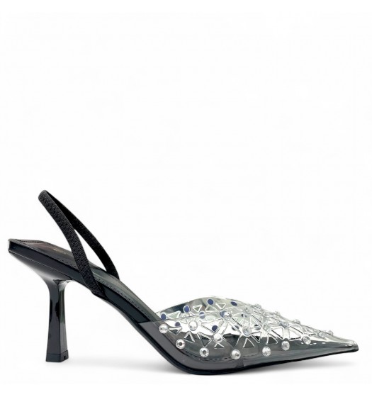 Slingback Γόβες με διαφάνεια και strass σε Μαύρο