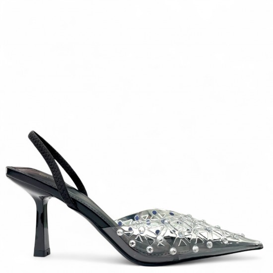 Slingback Γόβες με διαφάνεια και strass σε Μαύρο