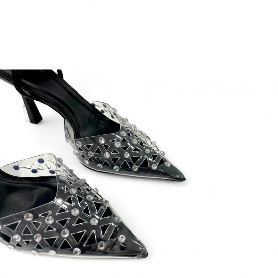 Slingback Γόβες με διαφάνεια και strass σε Μαύρο