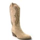 Γυναικείες Cowboy Μπότες Suede με Κέντημα – Μπεζ