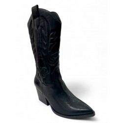 Μαύρη Cowboy Μπότα με Ανάγλυφα Σχέδια & Μυτερή Μύτη