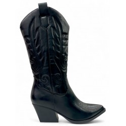 Μαύρη Cowboy Μπότα με Ανάγλυφα Σχέδια & Μυτερή Μύτη