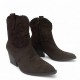 Καφέ Cowboy Μπoτάκι Suede με Τακούνι