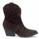 Καφέ Cowboy Μπoτάκι Suede με Τακούνι