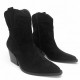 Μαύρο Cowboy Μπoτάκι Suede με Τακούνι