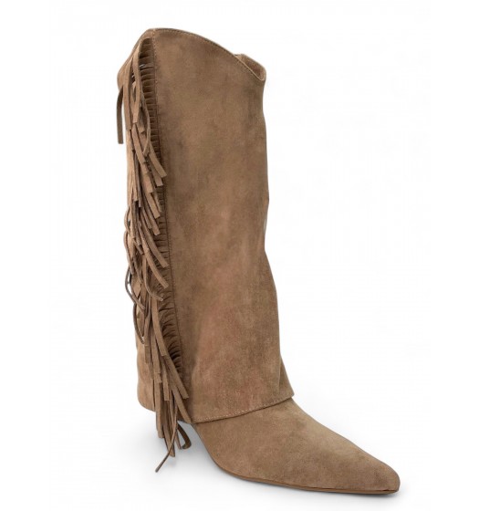 Μπέζ Suede Μπότα με Κρόσσια