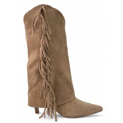 Μπέζ Suede Μπότα με Κρόσσια