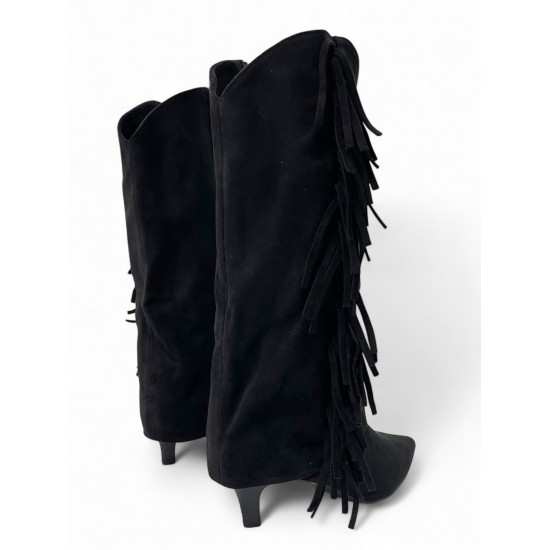 Μαύρη Suede Μπότα με Κρόσσια