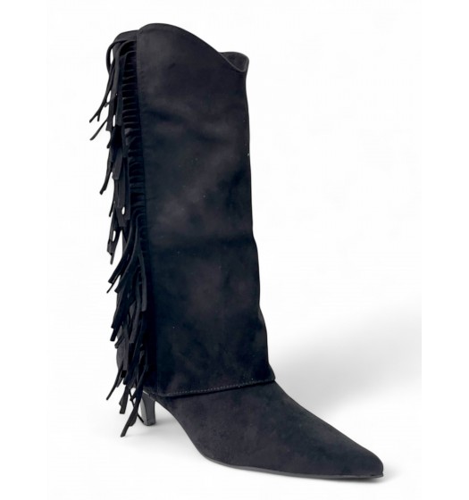 Μαύρη Suede Μπότα με Κρόσσια