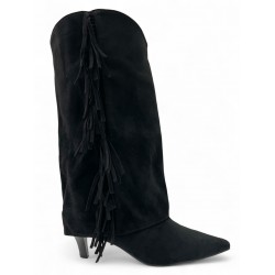 Μαύρη Suede Μπότα με Κρόσσια