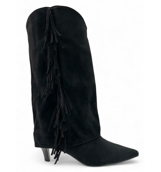 Μαύρη Suede Μπότα με Κρόσσια