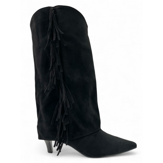 Μαύρη Suede Μπότα με Κρόσσια